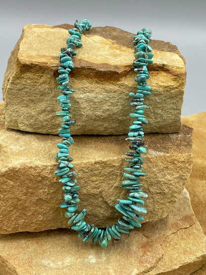 Ma'anshan Natural Turquoise Teal with Matrix Beaded Necklace 18"