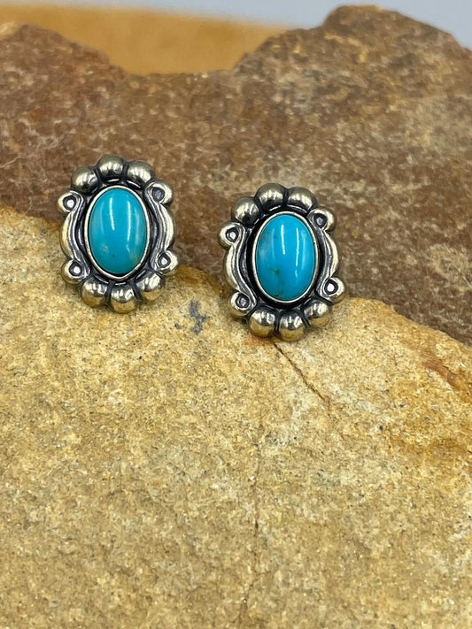Sterling Silver Concho with Kingman Turquoise post earrings